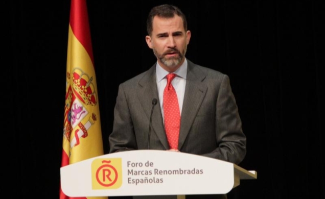 Su Alteza Real el Príncipe de Asturias durante su intervención en la entrega de las acreditaciones a los nuevos Embajadores Honorarios de la Marca Esp
